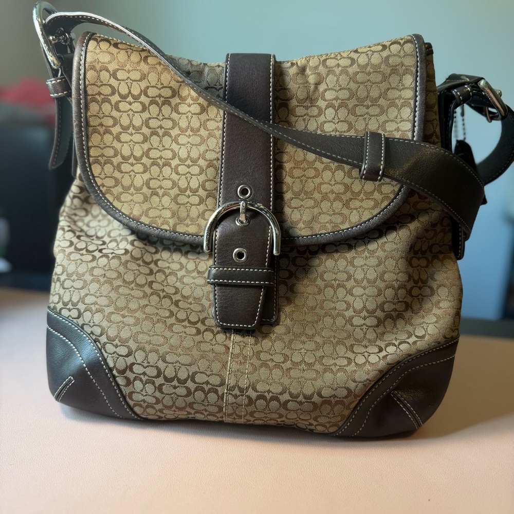 Coach Signature Soho Brown Canvas Leather Shoulder Bag Y2K Vintage Purse